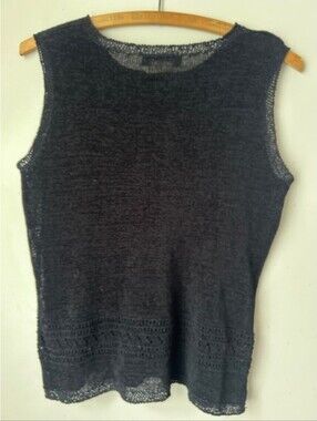 Boho Mac & Jac Black Knit Sleeveless Crochet Indie Tank M